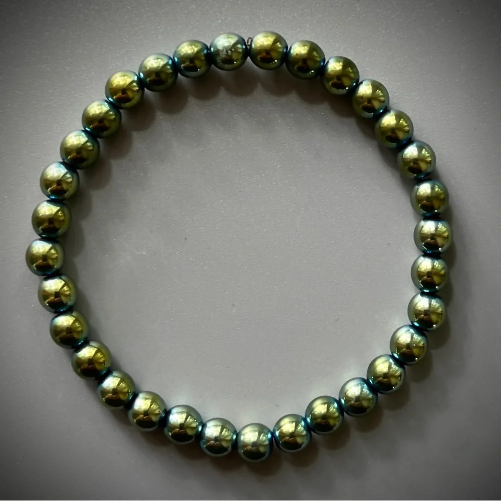 Green Blue Hematite Handcrafted Bead Bracelet - Picture 1 of 5